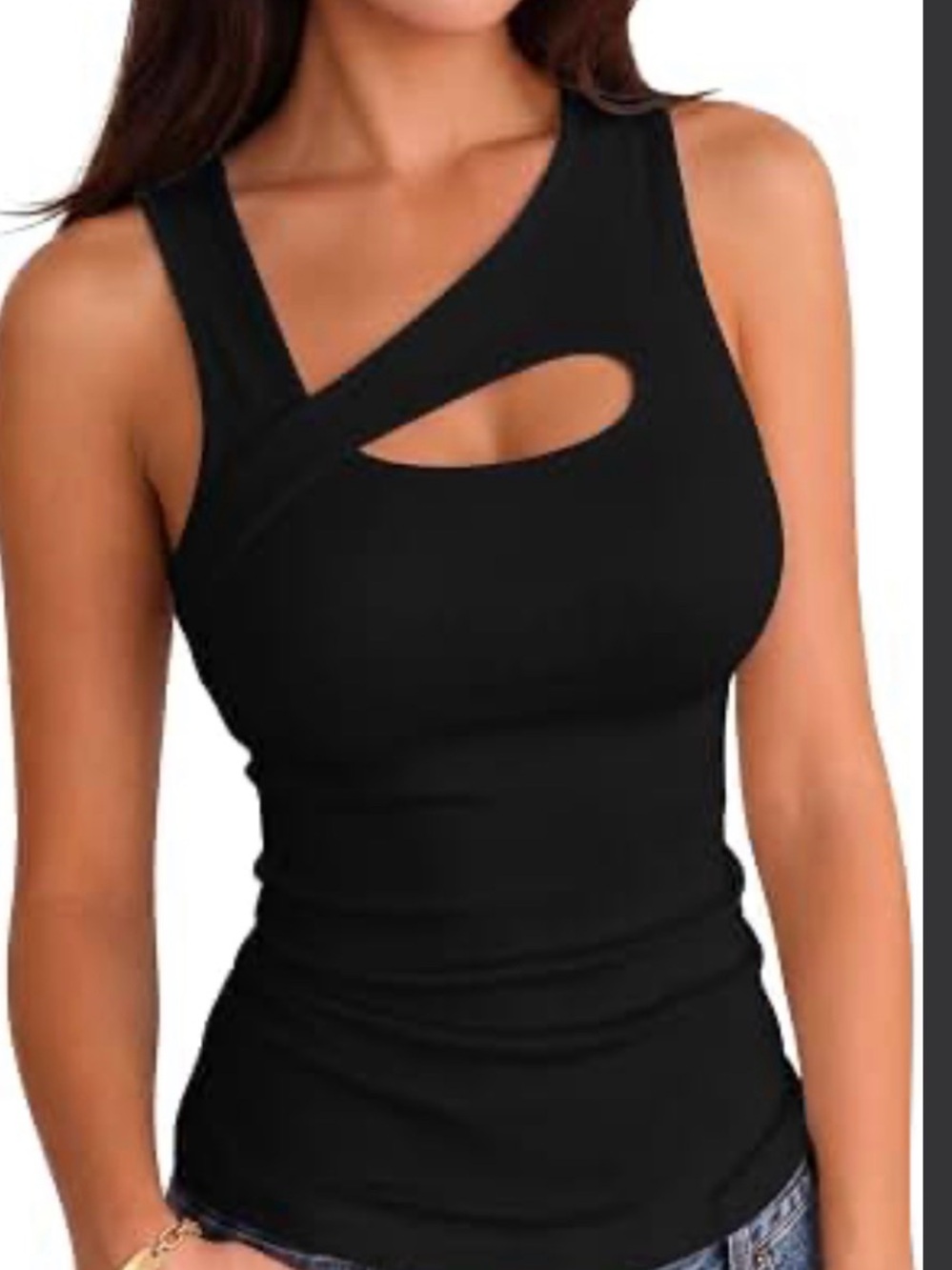 Women's Black Asymmetrical Cutout Tank Top